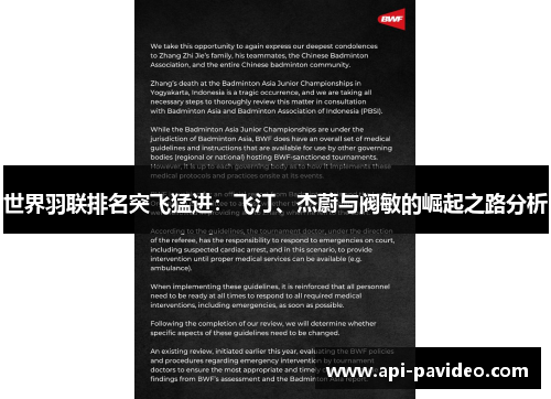 世界羽联排名突飞猛进:飞汀、杰蔚与阀敏的崛起之路分析 世界羽联排名突飞猛进:飞汀、杰蔚与阀敏的崛起之路分析