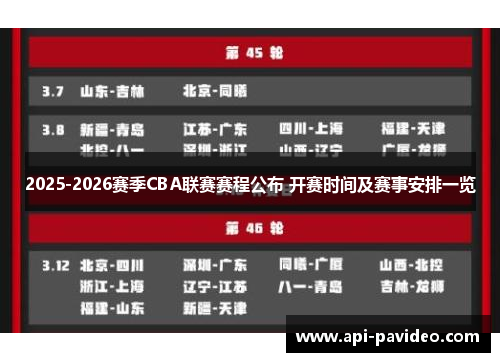 2025-2026赛季CBA联赛赛程公布 开赛时间及赛事安排一览 2025-2026赛季CBA联赛赛程公布 开赛时间及赛事安排一览